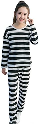 Women Long Sleeves Sleepwear Sweet Pajamas Set for teen girls (XXL suitable for weight 140-150lbs Height 65"-67", Black&amp;white Stripes)