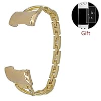 LLGLTEC Smart Watch Band Compatible with Fitbit Charge 3 Metal Alloy X-Shape Watch Strap with Crystal Rhinestone Women Bracelet Accessories Straps Wristband for Fitbit Charge 3 (Gold)