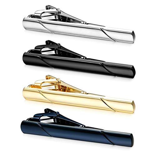 MOZETO Tie Clip, 4pcs Fashion Elegant Style Tie Bar Set for Regular Ties, Luxury Package, Gift for Men