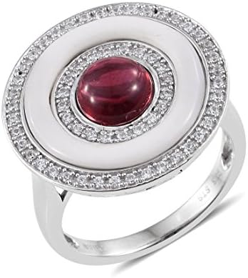 Rhodolite Garnet, Multi Gemstone Platinum Plated Silver Fashion Ring For Women Size 7