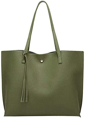 Women Girls Tassels Leather Tote Shoulder Bags Satchel Handbags Large Laptop Purses (Army Green -2)