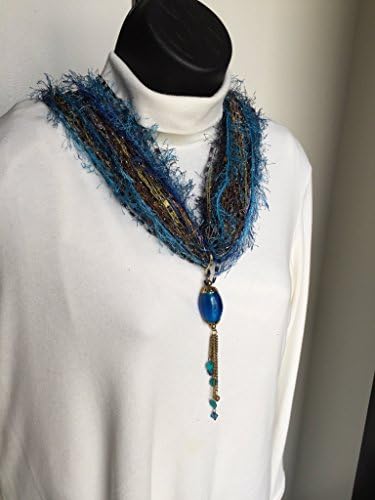 Trellis Ladder Necklace Multicolored, with matching Scarf Charms, Unique Accessories Strands Trendy Fashion Metallic yarn Magnetic clasp