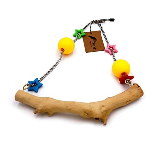 Borange Bird Swing Perch Wooden Budgies Stand Toys Pet Bird Cage Hanging Toy for Small Animals Parakeets Cockatiels, Conures, Macaws, Parrots, Love Birds, Finches (S: 20cm/8" perches length)