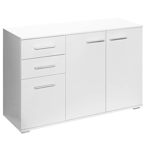 Deuba Kommode Sideboard Weiß Alba mit 2 Schubladen & 3 Türen 107 x 75 x 35 cm Anrichte Beistellschrank Holz