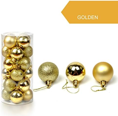 Elaco 24pcs Christmas Balls Ornaments Xmas Trees Wedding Parties Mini Tree Decorations (Gold2-30mm)