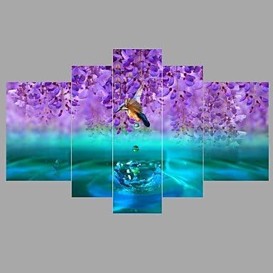 XGHC HD Print 5 piece/set Hummingbird bird purple water canvas painting Modular picture restaurant wall art decor No Frame , without inner frame