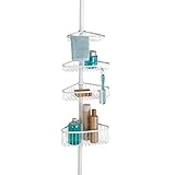 mDesign Bathroom Shower Storage Constant Tension Corner Pole Caddy – Adjustable Height - 4 Positionable Baskets - for Organizing and Containing Hand Soap, Body Wash, Wash Cloths, Razors – Pearl White