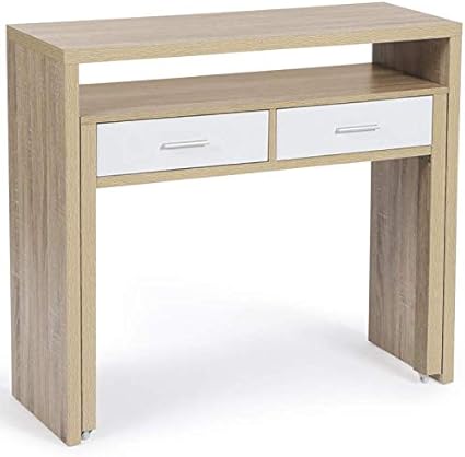 Idmarket Bureau Extensible Bois Facon Hetre Et Blanc Amazon Fr Bricolage