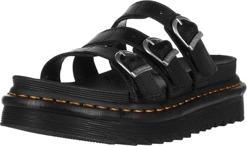 Martens Women's Slide Sandal Black Hydro Leather 7, 38 EU
