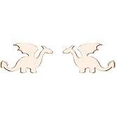 Cute Dinosaurs Earrings Stud for Women Girls Men 925 Sterling Silver Hypoallergenic Tiny Dragon Brontosaurus Animal Cartilage Tragus Polished Fashion Punk Jewelry Dainty Gifts for Friends