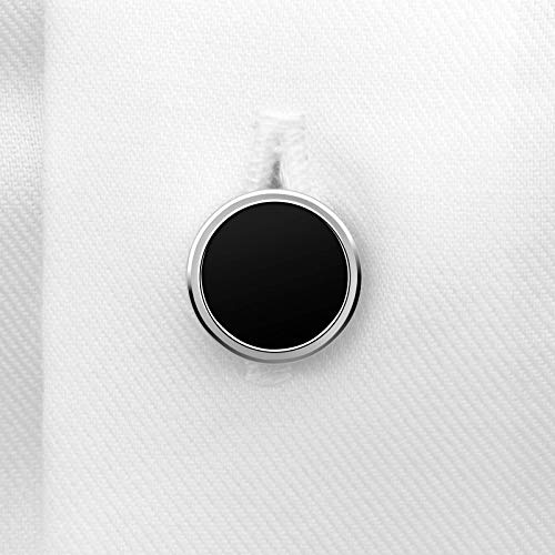 VIILOCK Onyx Black Cufflinks and Studs Set for Men Wedding Business Gift Mens Cuff links Set (Silver)