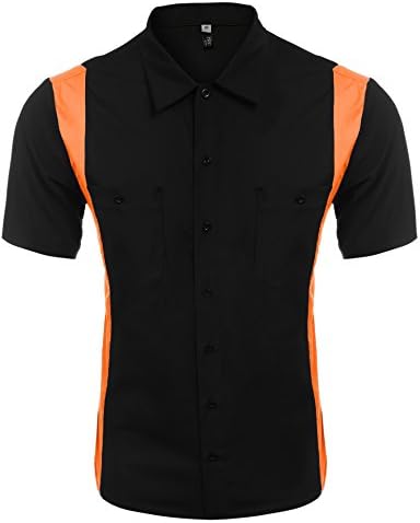 Hasuit Men's Printing Short Sleeve Contrast Color T-Shirt Button Down Casual Shirts