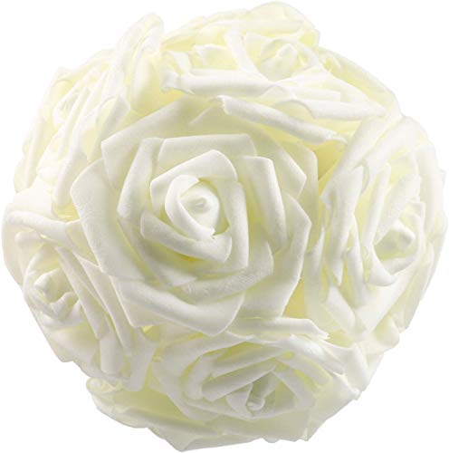 Higfra Artificial Flowers Cream Roses Real Looking Fake Roses w/Stem for DIY Wedding Bouquets Centerpieces Arrangements Party Baby Shower Home Decorations - Cream - Thumbnail 4