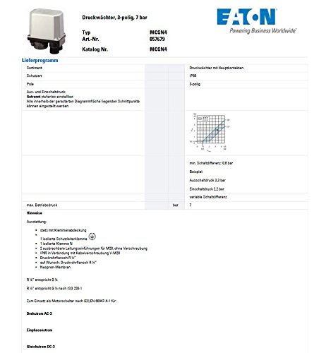 Eaton Pressure Switch 3 Pin 7 Bar 057679 - Image 3