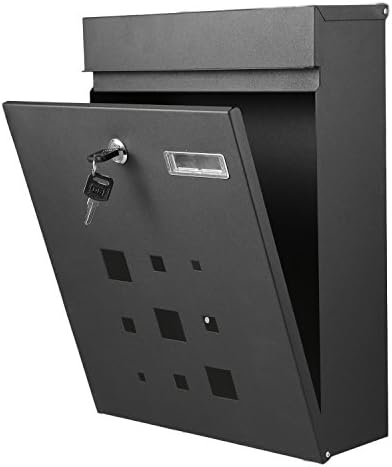 Fast Drop Box Mailbox Wall Mounted Mailbox Lockable with Retrieval Door & Newspaper Roll Stainless Steel (US STOCK) (Black)