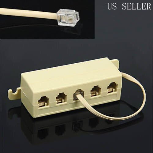 RJ11 Telephone Line 5 Ways Phone Modular Jack Adapter Splitter Connector Cable