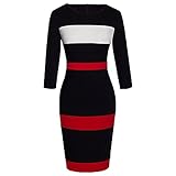 WOOSEA Women's Sleeveless Voguish Colorblock Stripe Cocktail Party Pencil Dress