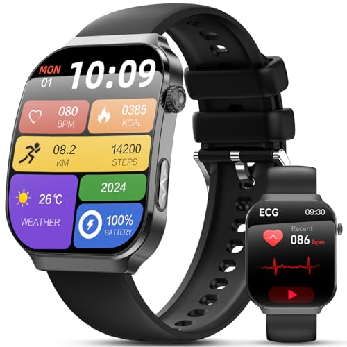 Lgnitek 2026 New Smartwatch with ECG, 2.2 Inch Curved Watch with Blood Pressure/HRV/SpO2/Uric Acid/Emotions/Fatigue/Sleep/Heart Rate Monitor for Men Fitness Tracker, IP68 iOS Android