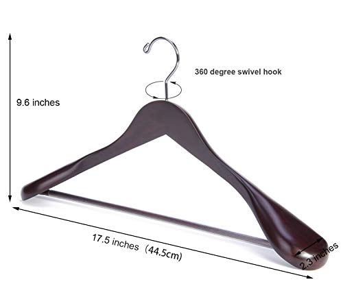 Nature Smile Luxury Mahogany Wooden Suit Hangers - 6 Pack - Wood Coat Hangers,Jacket Outerwear Shirt Hangers,Glossy Finish with Extra-Wide Shoulder, 360 Degree Swivel Hooks & Anti-Slip Bar with Screw