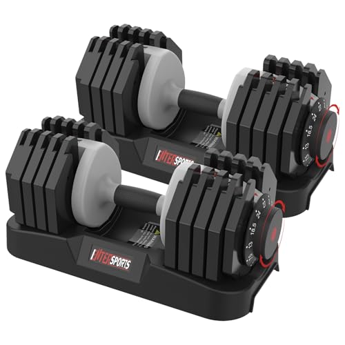EnterSports 27kg x2 Verstellbare Hanteln, 10 Hantelgewichtsstufen (2-27kg) für Platzsparende, Rutschfeste Griffe mit Sicherheitsverriegelung, Home Gym