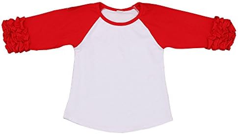 Kaiya Angel Toddler/Little Girl's Icing Ruffle Shirts Raglan Shirts, Red/White, 130cm (5-6Y)