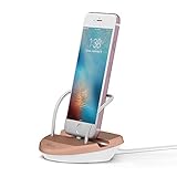Office Base Compatible for i-Phone Charger Dock Desktop Charging Stand Station (Supports Cases 0-2mm) (White & Rose Gold)