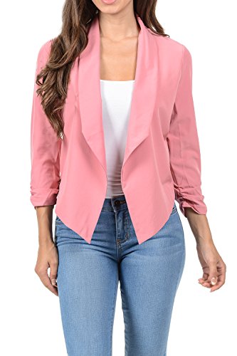 Auliné Collection Womens Casual Lightweight 3/4 Sleeve Fitted Open Blazer