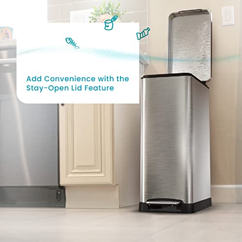 Home Zone Living 12 Gallon Slim Kitchen Trash Can, Stainless Steel
