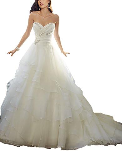 AnKang Women's Sweetheart Ball Gown Wedding Dress Bride Gown Plus Size 2015 (8, White)