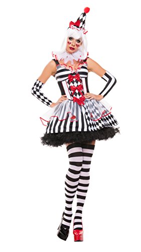 Starline Women's Cinched Clown 5 Piece Sexy Costume Dress Set, White/Black, X-Large