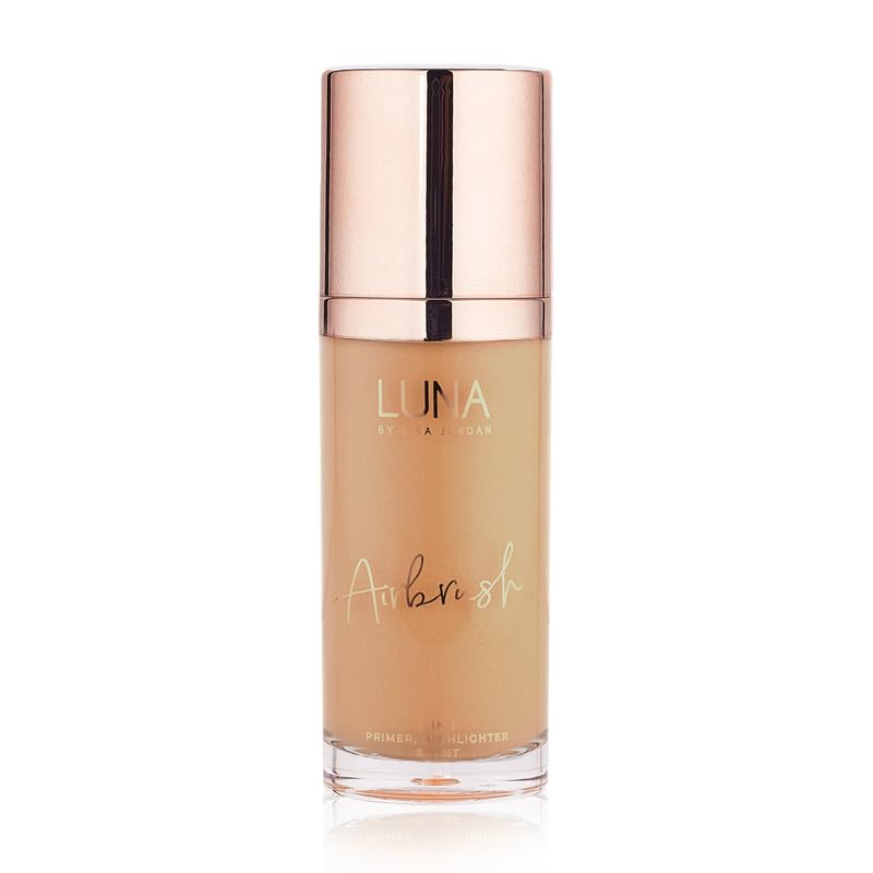 LUNA 3 in 1 Airbrush Primer Makeup, Highlighter and Skin Tint - Weightless and Breathable Illuminating Primer - Fine Line & Pore Minimizer - Golden Beige Shade