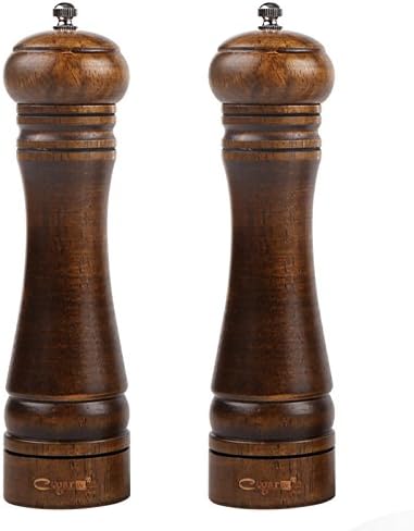 Wood Spice Pepper Grinder Mill 8 inch, Set of 2 Solid Wood Grinder set bew Home Kitchen Classical Grinder Muller Tool with Ceramic Grinding Mechanism
