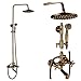 Rozin Bathroom Rainfall Shower Tub Faucet Set 8-inch Top Showerhead + Handheld Spray Antique Brass