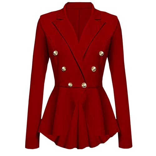Besooly Women Business Work Suit Coats Long Sleeves Blazer Ruffles Peplum Button Jacket Coat Outwear Outerwears (XL, Red)