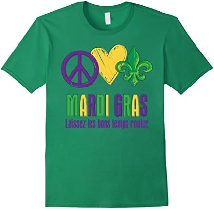 Peace Love Mardi Gras Shirt - Male Medium - Kelly Green