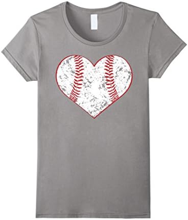 Women's Baseball Heart Shirt, Softball Mom Sports Gift Large Slate