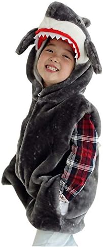 XMiniLife Unisex Toddler/kids Hooded Vest,Plush Cartoon Vest (S, Shark)