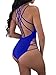 LAGSHIAN Womens Sexy One Piece Lace Up Straps Swimsuit Bathing Suit Swimwear Royal Blue