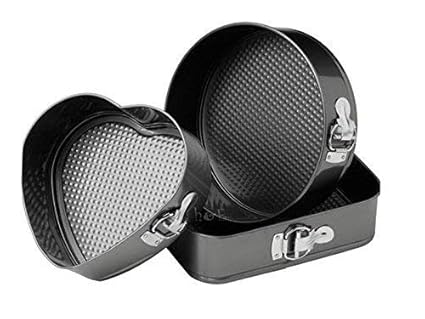 HOME BUY Metal Cake Mould Set, Black (3-Pieces) ,Heart,Round and Square