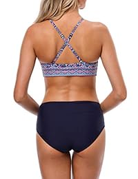 Trajes de baño para dama ATTRACO con estampado floral, de cintura alta, con parte superior recortada y acolchado