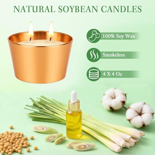 Citronella Candles Outdoor, 4 Pack Soy Wax Lemongrass Outdoor Candles, 240 Hours Burning Decorative Jar Scented Candle for Patio Garden Backyard Camping Summer,Emergency & Survival