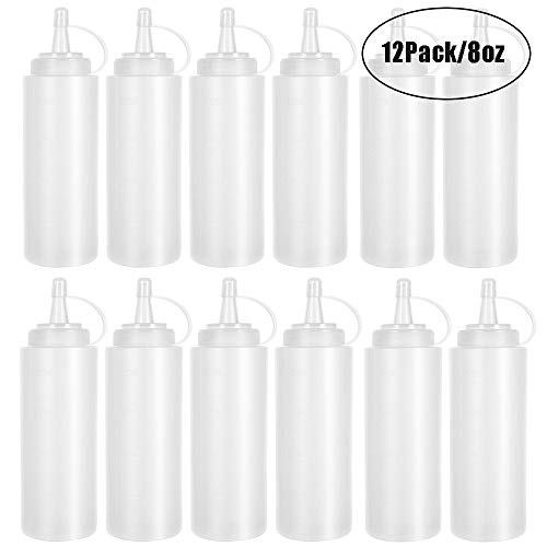 12 Pack 8 oz Plastic Squeeze Bottles Multipurpose Squirt Bottles for Ketchup,Condiments,BBQ Sauce,Dressing,Barbecue,Grilling,Crafts,Syrup and More