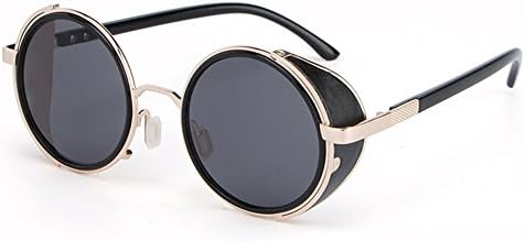 Lnabni Vintage Hippie Cyber Steampunk Round Circle Retro Metal Sunglasses with Sunglasses Case (black)