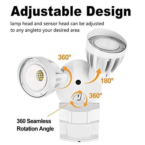 BBOUNDER LED Security Flood Light Outdoor with Motion Sensor, 2 Adjustable Heads, 20W(120W Equiv), 5000K Daylight, Waterproof, Upgraded Aluminum Heads with Dupont Paint Coating, Antioxydation