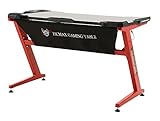 Ficmax Ergonomic Gaming Desk Computer Table Z-Shaped Gaming PC Desk with LED Lights, Durable Gaming Computer Desk for E-Sports Gamer(Red-Black)