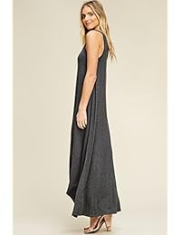 Annabelle Vestido casual para mujer, cuello en V, sin mangas, maxivestido con bolsillos