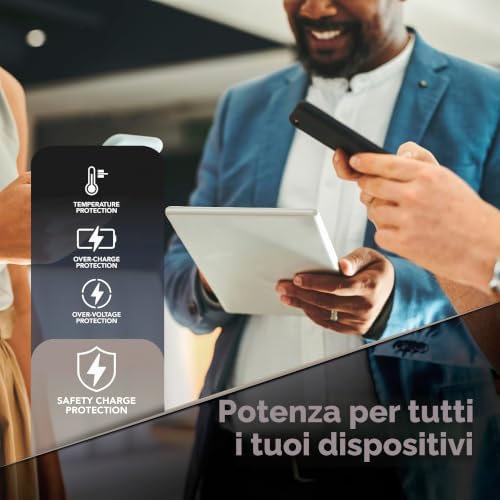 power bank Powerview IQ capacità 10.000 mAh con display TFT intelligente, porta USB-C (input 30 W/output 45 W) e porta USB-A 18 W, ricarica simultanea, finitura tessuto grigio