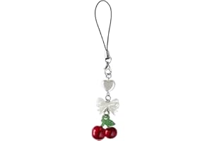 SANGXIU Handcrafted Cherry Phone Charm Cute Phone Pendant Fruit Phone Chain Pendant Strap Lanyard Backpack Pendant for Bag Ke