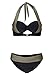 Vilania Women Swimwear Elegant Vintage Push up High Waisted Bikini Swimsuits Two Piece Bathing Suit Set With Halter Top And Bottoms Black,TXZ9013-Black-M