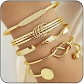Systechy Boho Chunky Gold Bangle Bracelets for Women 14k Gold Plated Multi Layer Cuff Knot Bangles Set Stackable Non Tarnish Adjustable Elegance Smooth Bangle Jewelry Accessary